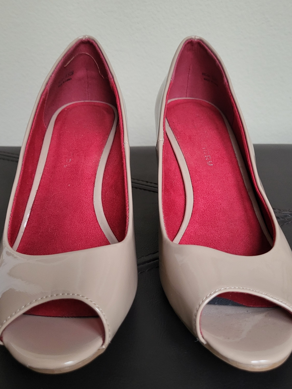 CL By Laundry Nude Patent Peep-Toe Wedges